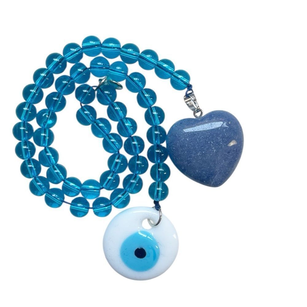 Bag Charm Mayamar Blue Glass Bead with Heart & Evil Eye Purse Bag Charm - Picture 7 of 9